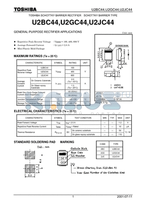 U2BC44 datasheet - TOSHIBA SCHOTTKY BARRIER RECTIFIER SCHOTTKY BARRIER TYPE