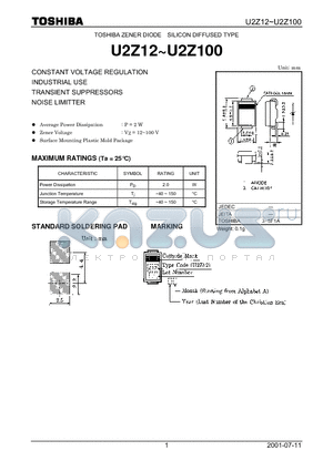 U2Z12 datasheet - CONSTANT VOLTAGE REGULATION INDUSTRIAL USE TRANSIENT SUPPRESSORS NOISE LIMITTER