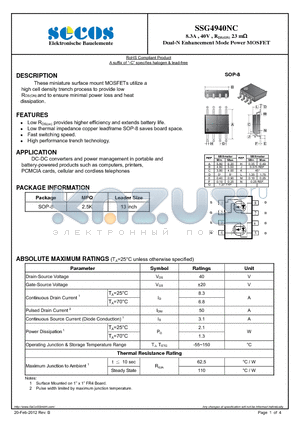 SSG4940NC datasheet - 8.3A , 40V , RDS(ON) 23 m Dual-N Enhancement Mode Power MOSFET