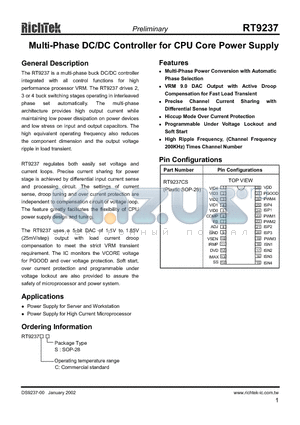 RT9237CS datasheet - MULTI-PHASE DC/DC CONTROLLER FOR CPU CORE POWER SUPPLY