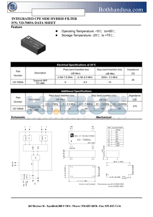 VD-7089A datasheet - INTEGRATED CPE SIDE HYBRID FILTER