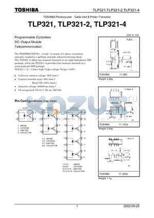 TLP321 datasheet - TOSHIBA Photocoupler GaAs Ired & Photo-Transistor