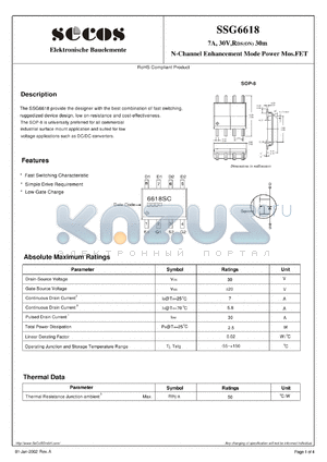 SSG6618 datasheet - N-Channel Enhancement Mode Power Mos.FET