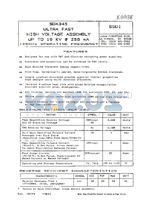 SDA345 datasheet - ULTRA FAST HIGH VOLTAGE ASSEMBLY UP TO 10 KV 250 mA