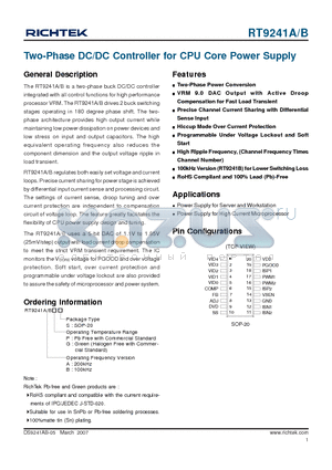 RT9241APS datasheet - Two-Phase DC/DC Controller for CPU Core Power Supply