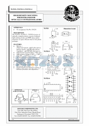 TLP321 datasheet - HIGH DENSITY MOUNTING PHOTOTRANSISTOR OPTICALLY COUPLED ISOLATORS