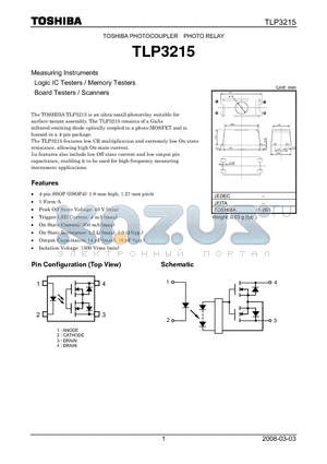 TLP3215 datasheet - PHOTOCOUPLER PHOTO RELAY