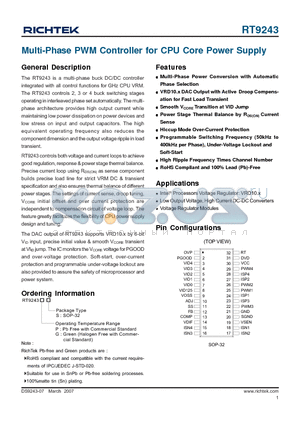 RT9243GS datasheet - Multi-Phase PWM Controller for CPU Core Power Supply