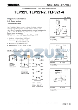 TLP321-2 datasheet - TOSHIBA Photocoupler GaAs Ired & Photo-Transistor