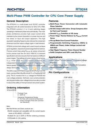 RT9244 datasheet - Multi-Phase PWM Controller for CPU Core Power Supply