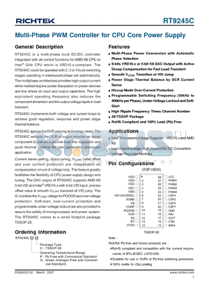 RT9245C datasheet - Multi-Phase PWM Controller for CPU Core Power Supply