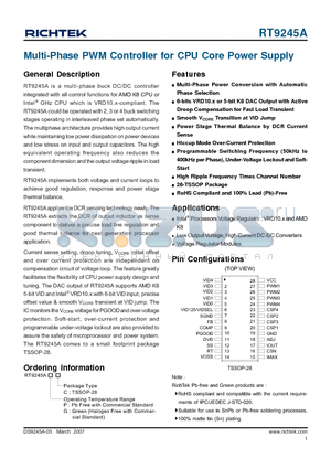 RT9245A datasheet - Multi-Phase PWM Controller for CPU Core Power Supply