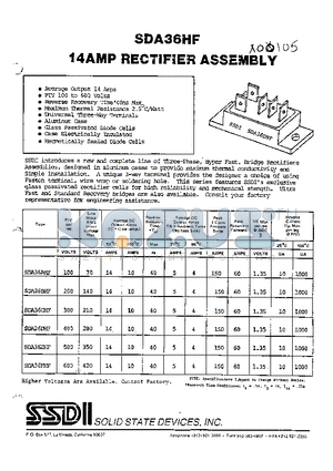 SDA36AHF datasheet - 14 AMP RECITIFIER ASSEMBLY