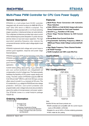 RT9245AGC datasheet - Multi-Phase PWM Controller for CPU Core Power Supply