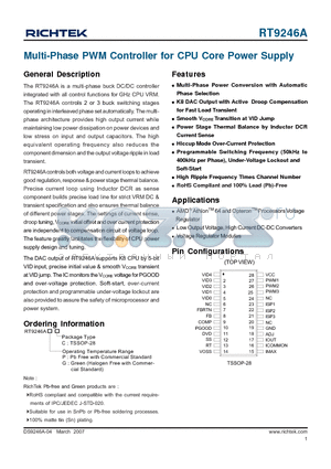 RT9246AGC datasheet - Multi-Phase PWM Controller for CPU Core Power Supply