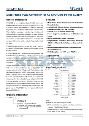 RT9245B datasheet - Multi-Phase PWM Controller for K8 CPU Core Power Supply