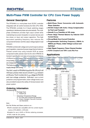 RT9246A datasheet - Multi-Phase PWM Controller for CPU Core Power Supply