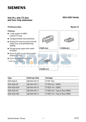 SDA3302-5X datasheet - GHz PLL with I2C Bus and Four Chip Addresses