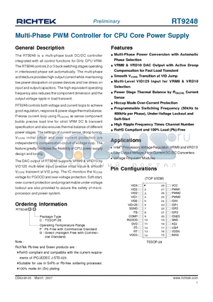 RT9248 datasheet - Multi-Phase PWM Controller for CPU Core Power Supply