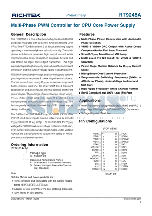 RT9248A datasheet - Multi-Phase PWM Controller for CPU Core Power Supply