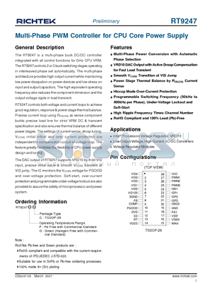 RT9247PC datasheet - Multi-Phase PWM Controller for CPU Core Power Supply