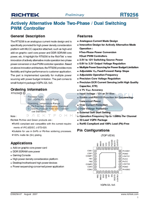 RT9256GQV datasheet - Actively Alternative Mode Two-Phase / Dual Switching PWM Controller
