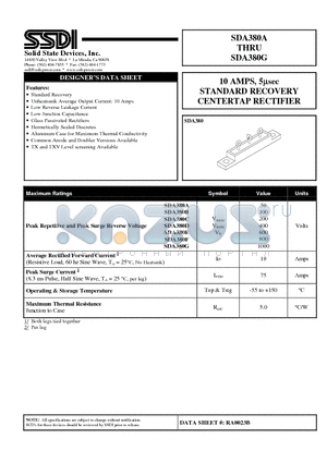 SDA380E datasheet - 10 AMPS, 5usec STANDARD RECOVERY CENTERTAP RECTIFIER