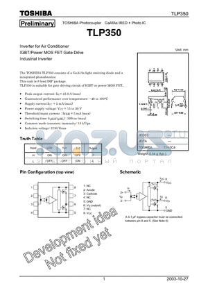 TLP350 datasheet - Inverter for Air Conditioner, IGBT/Power MOS FET Gate Drive, Industrial Inverter