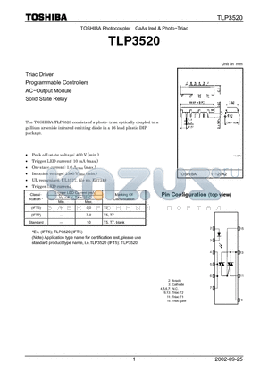 TLP3520 datasheet - Triac Driver Programmable Controllers AC.Output Module Solid State Relay