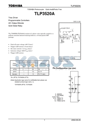 TLP3520A datasheet - Triac Driver Programmable Controllers AC.Output Module Solid State Relay