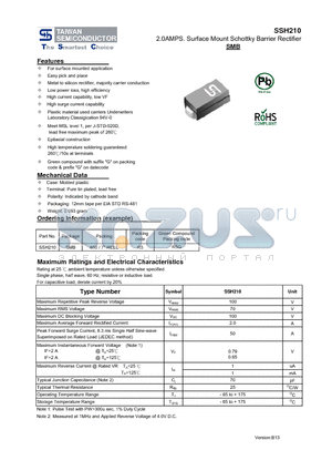 SSH210_13 datasheet - 2.0AMPS. Surface Mount Schottky Barrier Rectifier