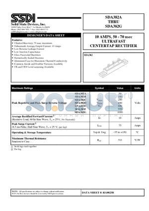 SDA382B datasheet - 10 AMPS, 50 - 70 nsec ULTRAFAST CENTERTAP RECTIFIER