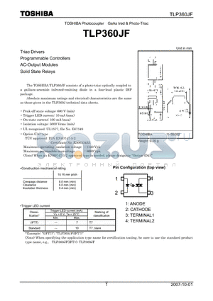 TLP360JF datasheet - GaAs Ired & Photo-Triac