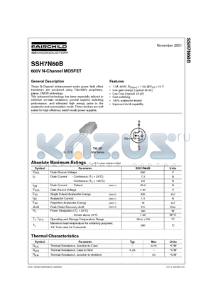 SSH7N60 datasheet - 600V N-Channel MOSFET