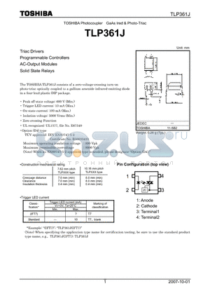 TLP361J datasheet - GaAs Ired & Photo-Triac