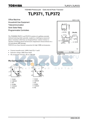 TLP371 datasheet - TOSHIBA Photocoupler GaAs Ired & Photo-Transistor