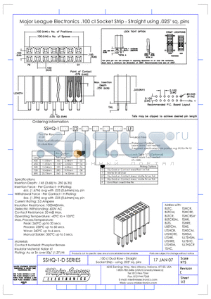 SSHQ-1-D datasheet - .100 cl Dual Row - Straight Sockers Strip - using .025