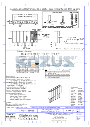 SSHQ-1-S datasheet - .100 cl Single Row - Straight Socket Strip - using .025