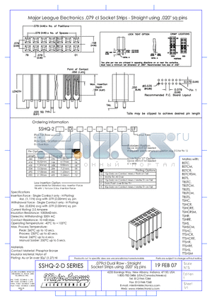 SSHQ-2-D datasheet - .079cl Dual Row - Straight Socket Strips using .020