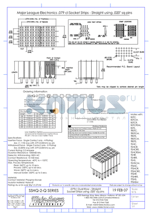 SSHQ-2-Q datasheet - .079cl Dual Row - Straight Socket Strips using .020