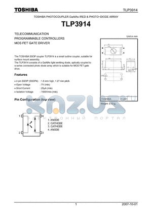 TLP3914 datasheet - TELECOMMUNICATION PROGRAMMABLE CONTROLLERS MOS FET GATE DRIVER