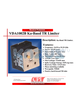 VDA1002B datasheet - Ka-Band TR Limiter