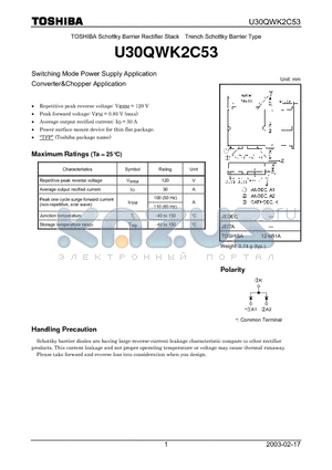 U30QWK2C53 datasheet - Switching Mode Power Supply Application Converter&Chopper Application