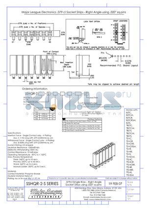 SSHQR-2-S datasheet - .079cl Single Row - Right Angle Socket Strips using .020