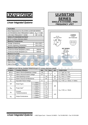 U310 datasheet - SINGLE N-CHANNEL HIGH FREQUENCY JFET