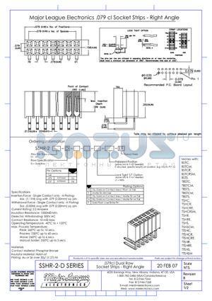 SSHR-2-D datasheet - .079cl Dual Row Socket Strips - Right Angle