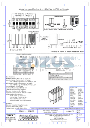 SSHS-1-J datasheet - .100 cl Jump Middle Row Sockets Strips - Straight