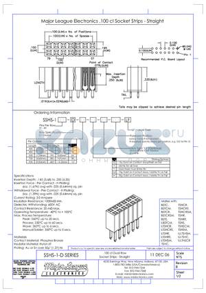 SSHS-1-D datasheet - .100 cl Dual Row Socket Strips - Straight