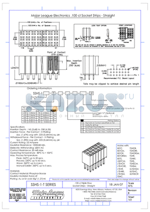SSHS-1-T datasheet - .100 cl Triple Row Socket Strips - Straight