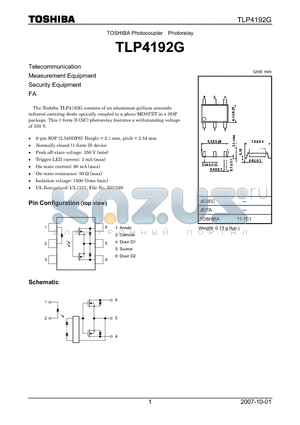 TLP4192G datasheet - Telecommunication Measurement Equipment Security Equipment FA